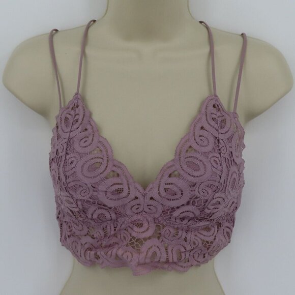 PINK Victorias Secret Medium Purple Lace Bralette Bra Strappy Wireless Lined - Picture 14 of 14